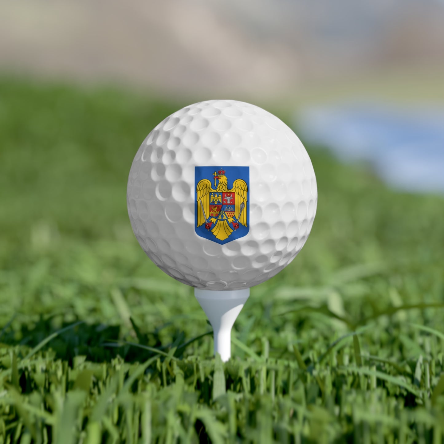 Mingi de golf cu stema României color (6x)