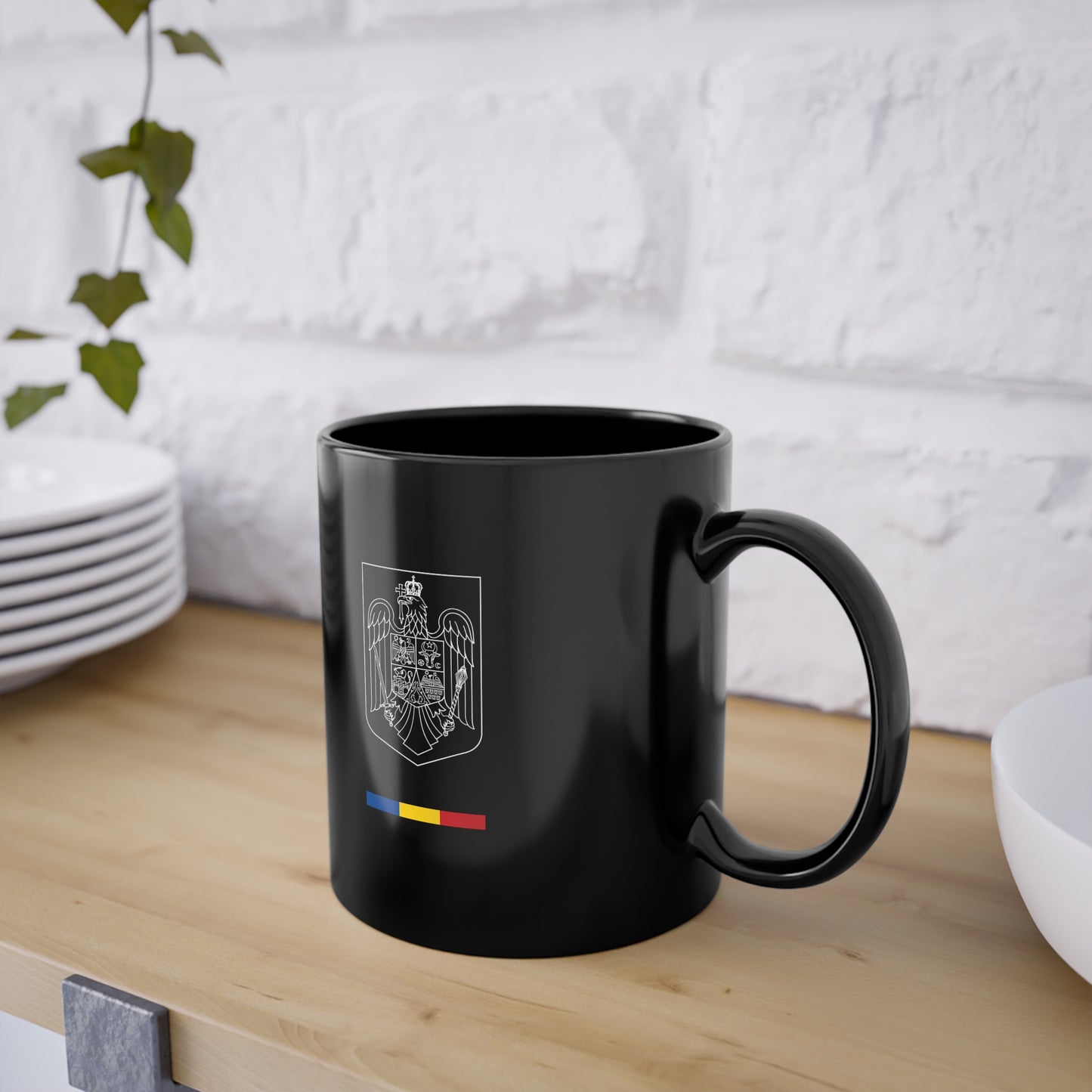 Cană cu stema și tricolorul României