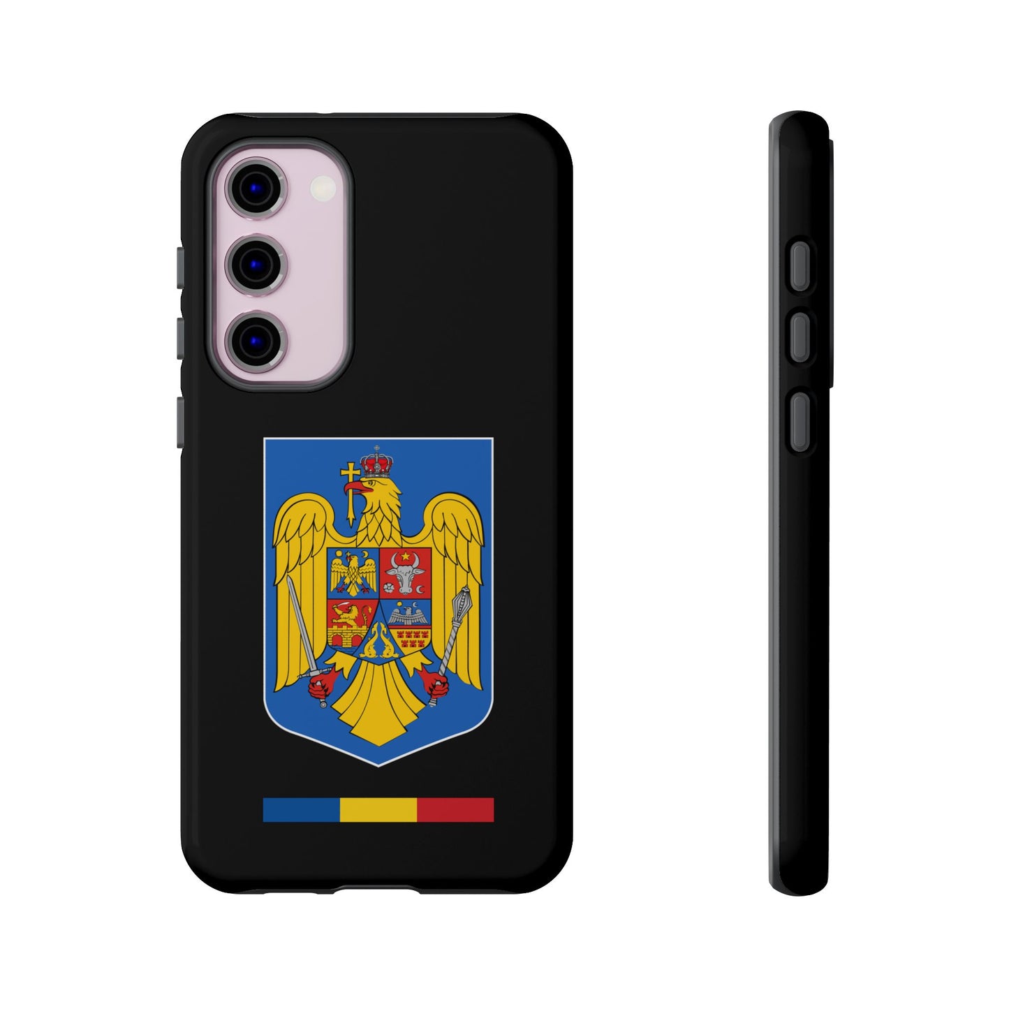 Husă rigidă neagră - Stema color și Tricolor România