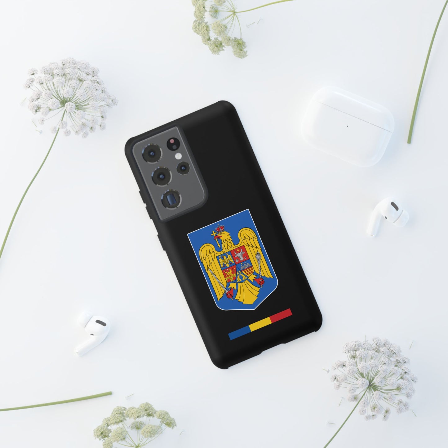 Husă rigidă neagră - Stema color și Tricolor România