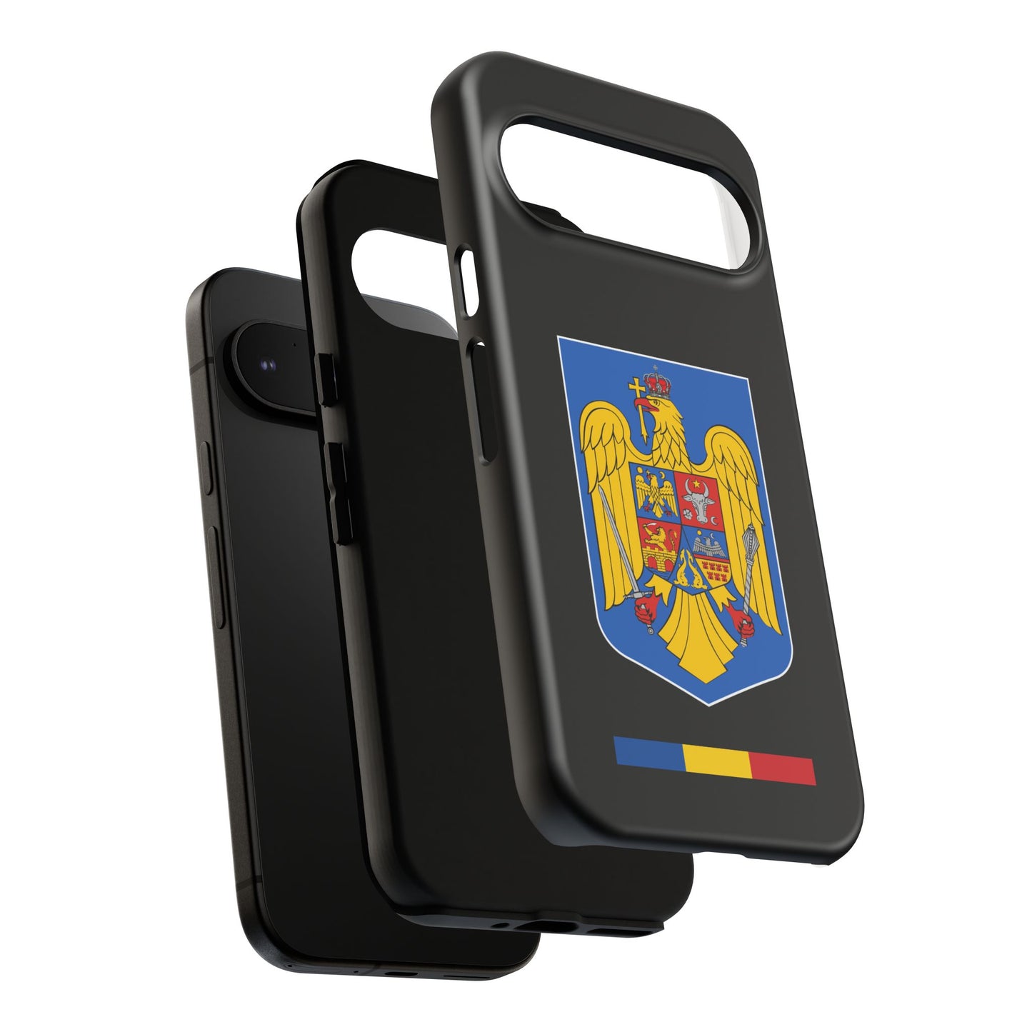 Husă rigidă neagră - Stema color și Tricolor România
