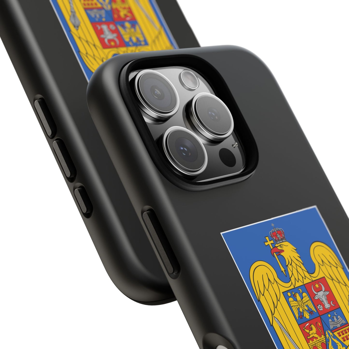 Husă rigidă neagră - Stema color și Tricolor România