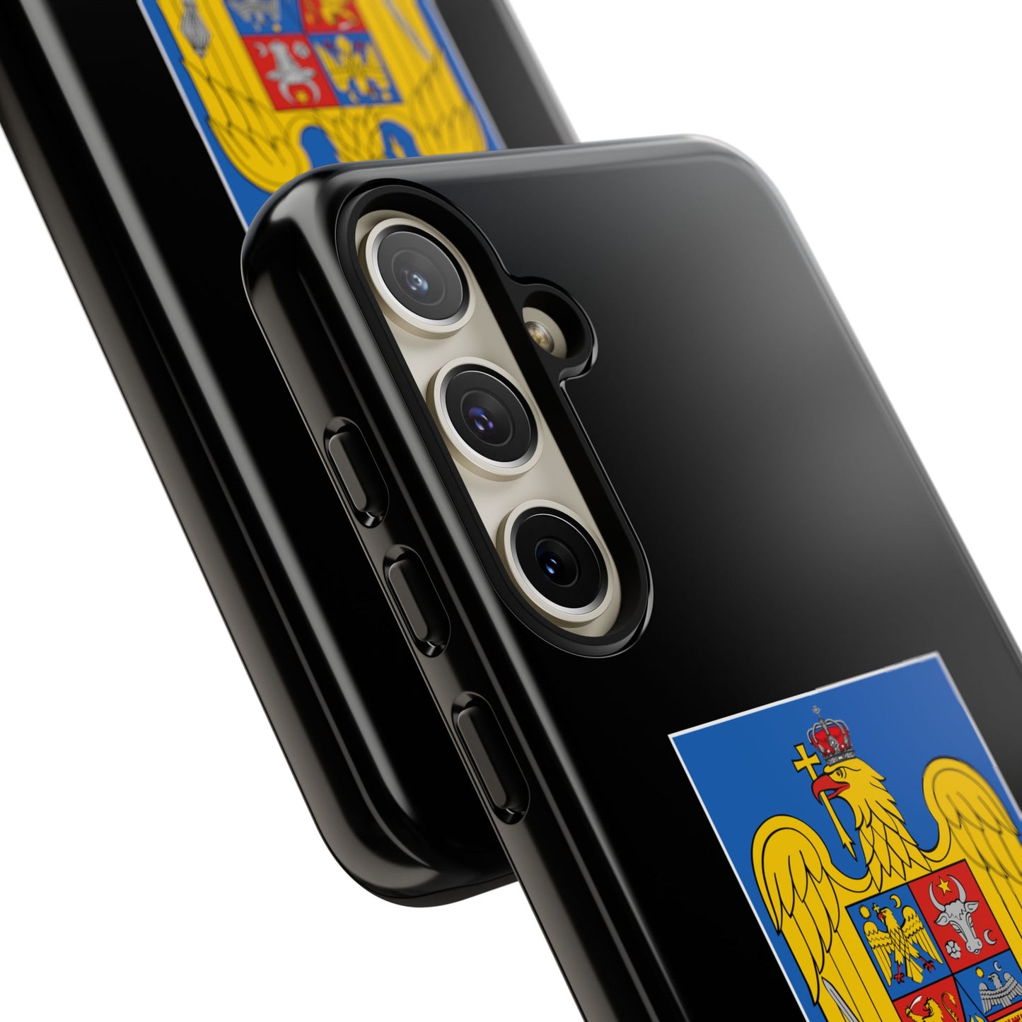 Husă rigidă neagră - Stema color și Tricolor România