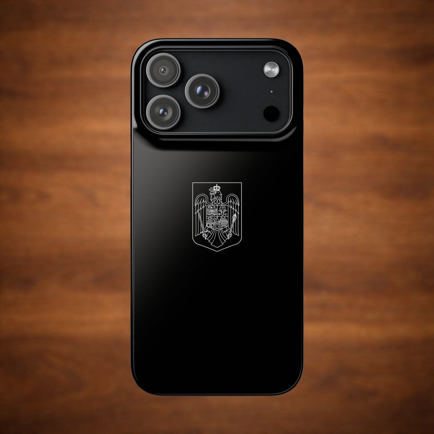 Husă neagră cu stema României (contru alb)