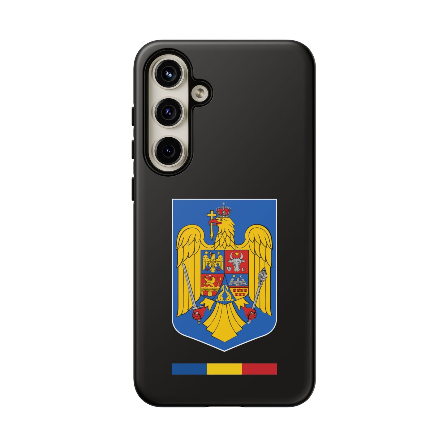 Husă rigidă neagră - Stema color și Tricolor România