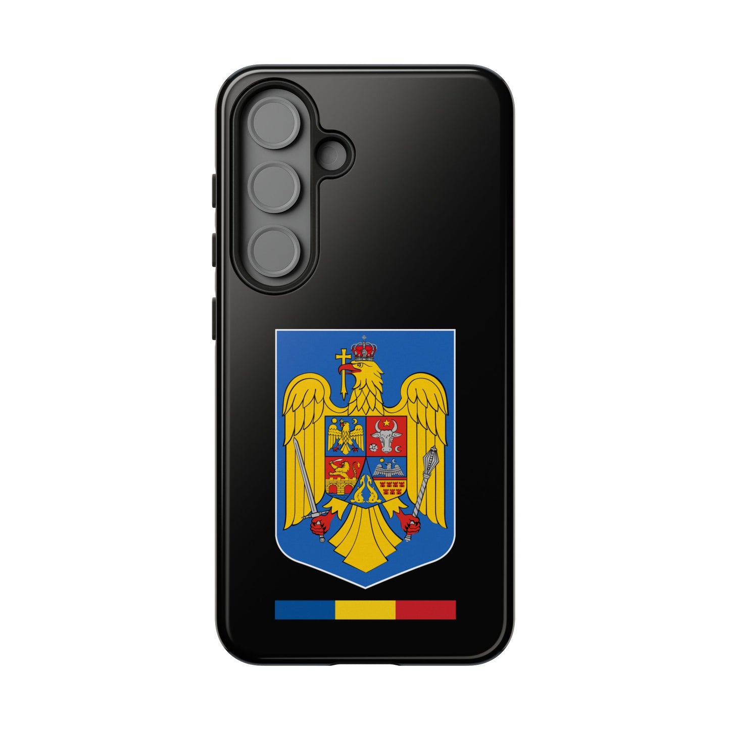 Husă rigidă neagră - Stema color și Tricolor România