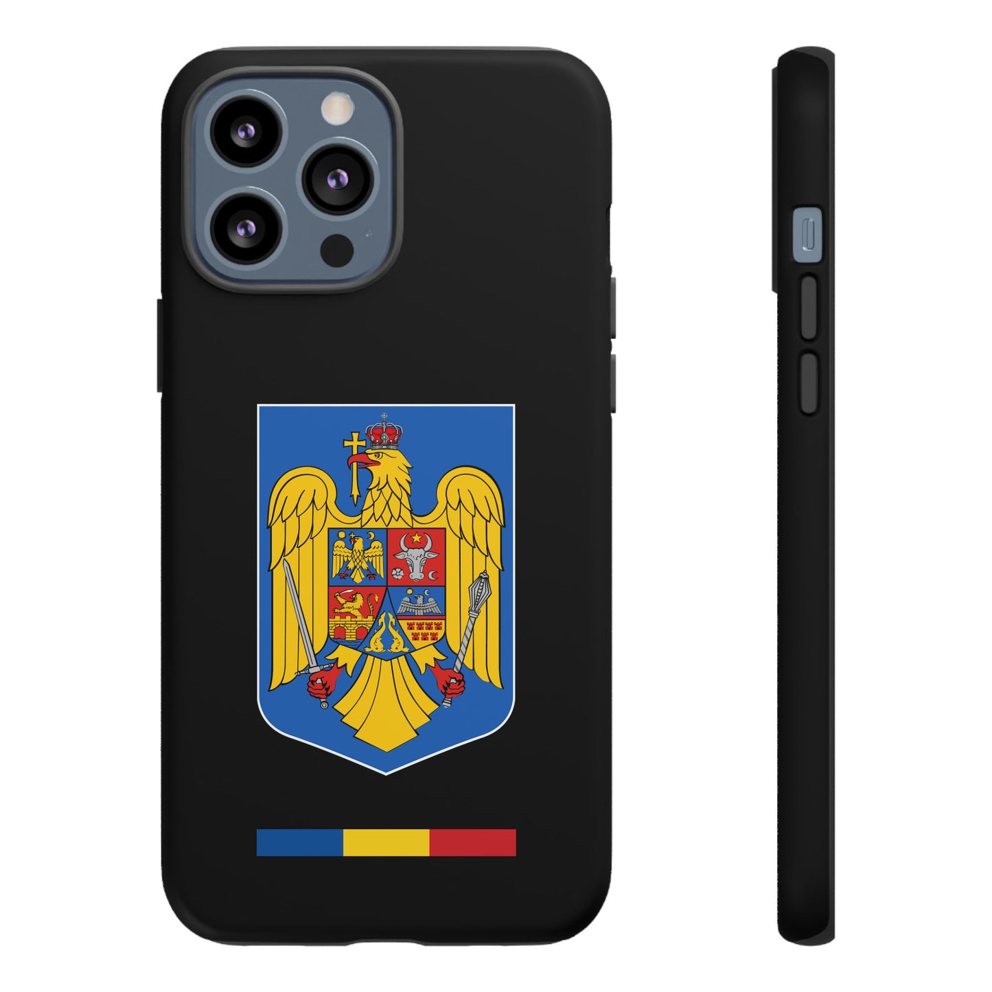 Husă rigidă neagră - Stema color și Tricolor România