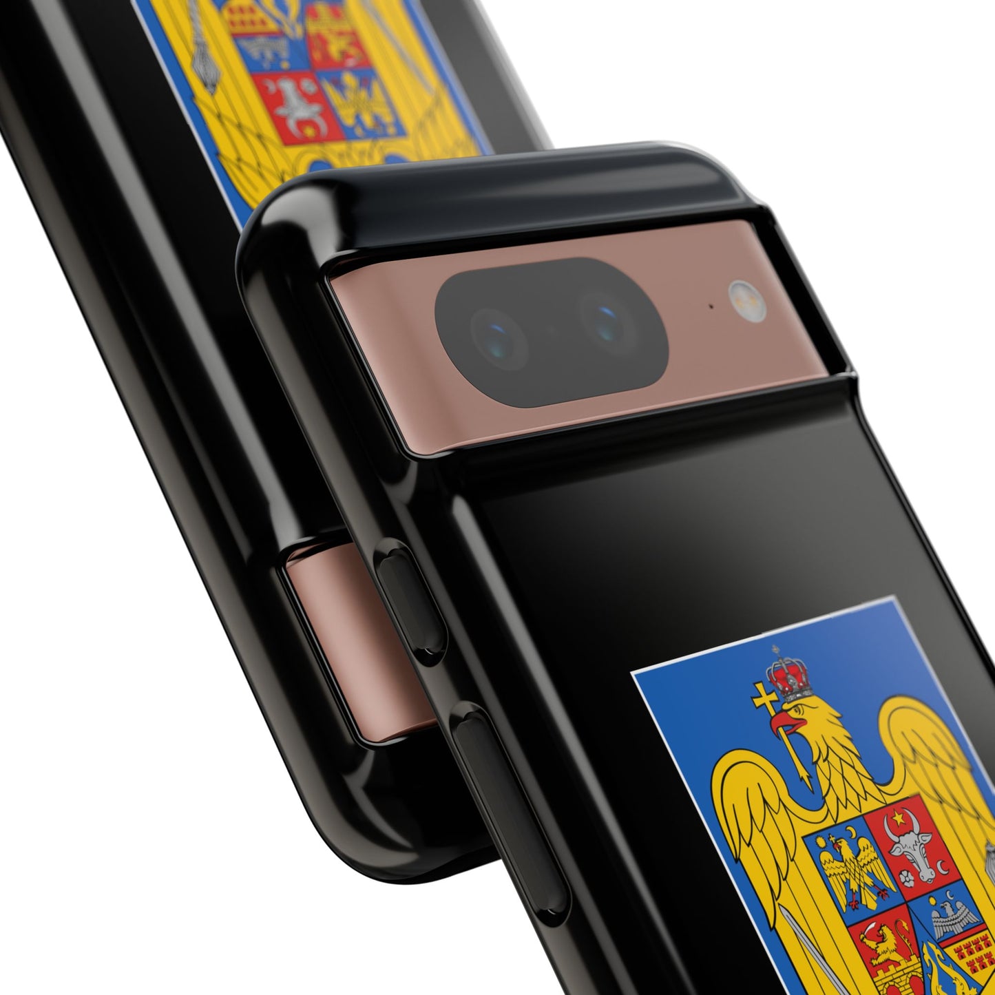 Husă rigidă neagră - Stema color și Tricolor România