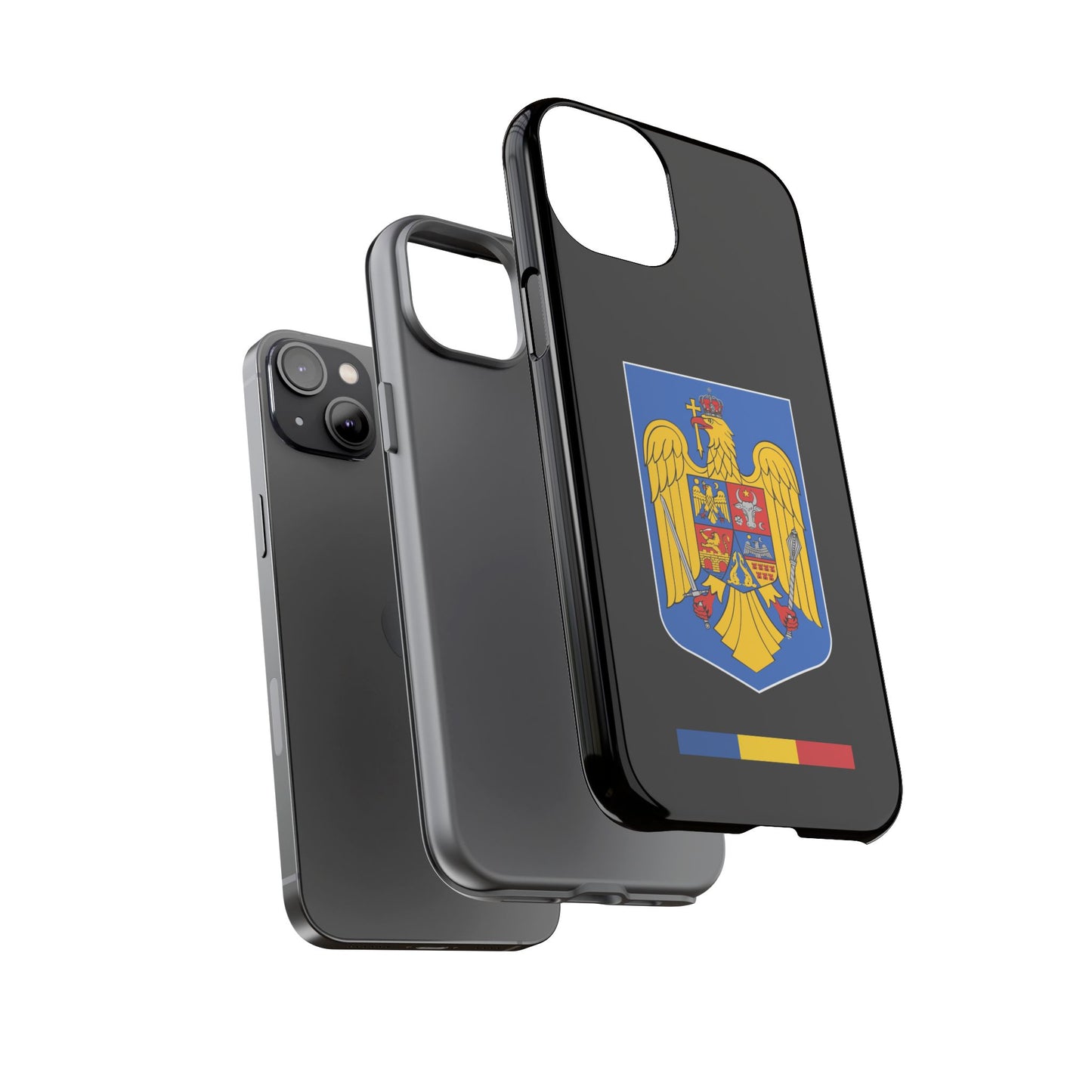 Husă rigidă neagră - Stema color și Tricolor România