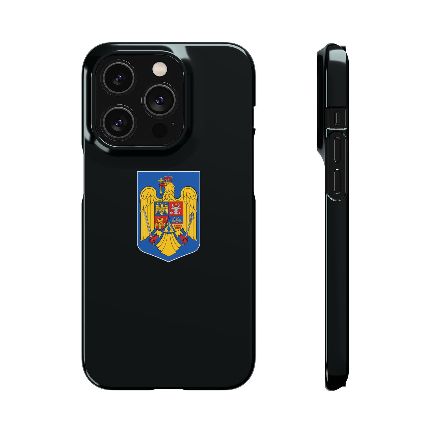 Husă rigidă neagră - Stema României color