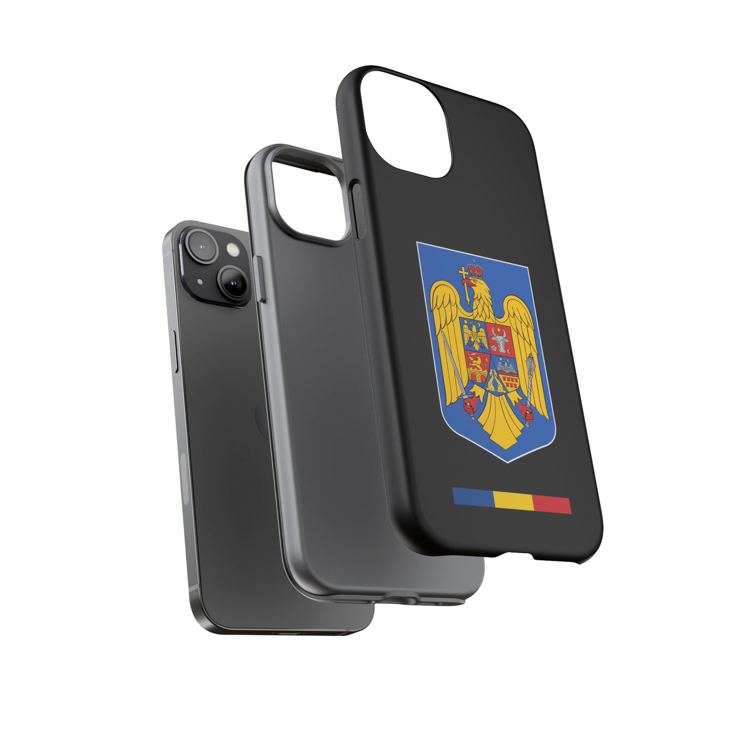 Husă rigidă neagră - Stema color și Tricolor România