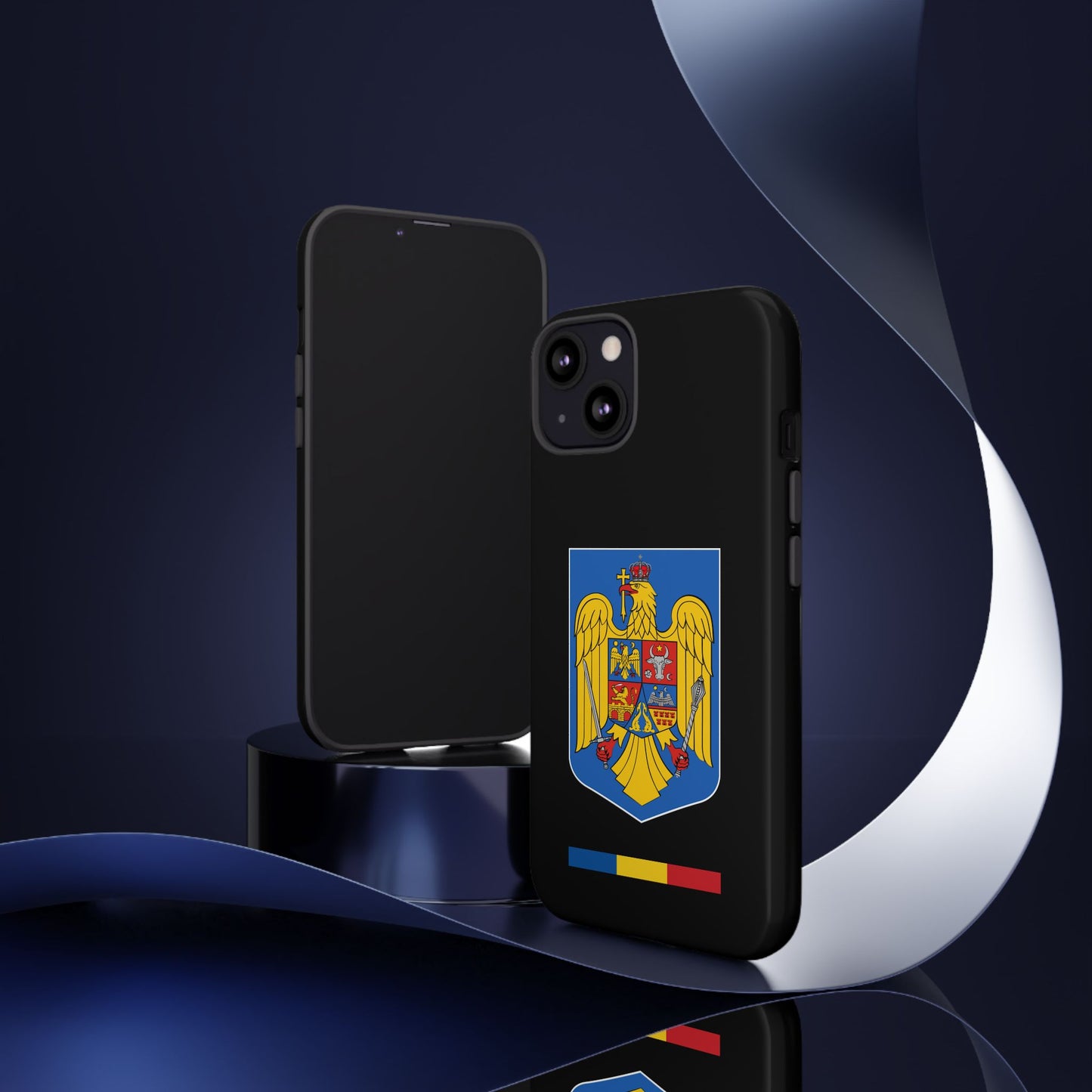 Husă rigidă neagră - Stema color și Tricolor România