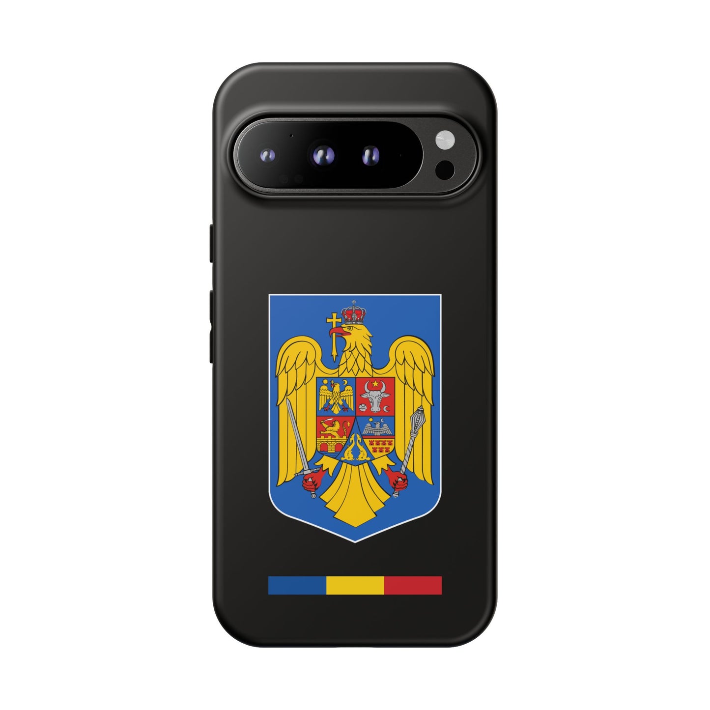 Husă rigidă neagră - Stema color și Tricolor România