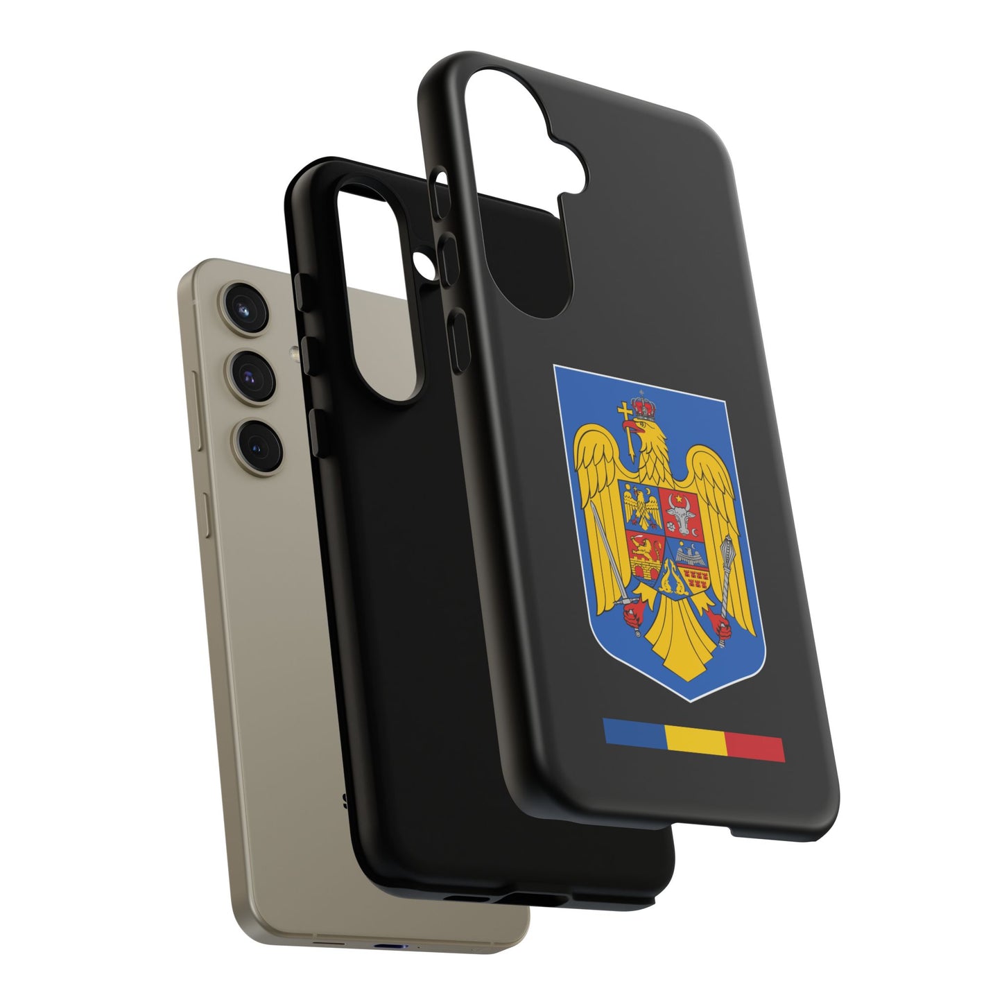 Husă rigidă neagră - Stema color și Tricolor România