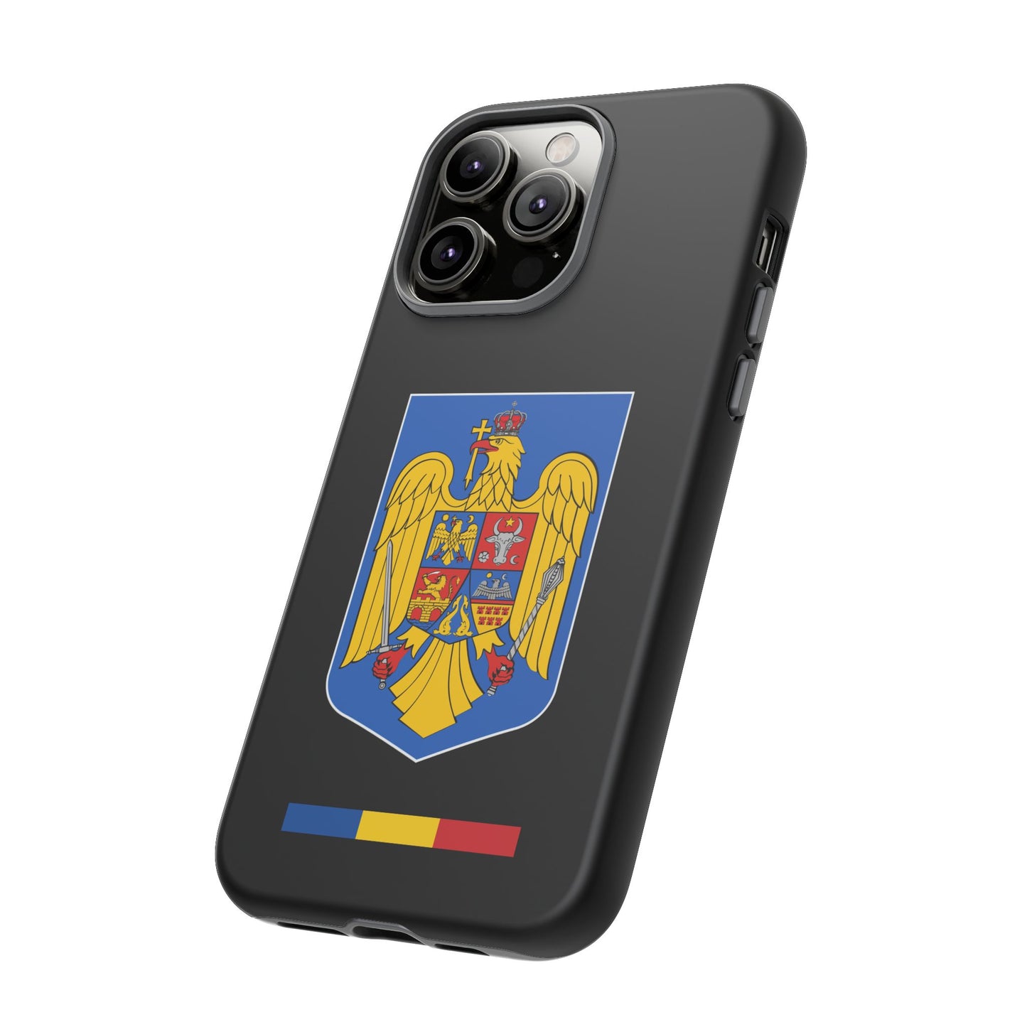 Husă rigidă neagră - Stema color și Tricolor România