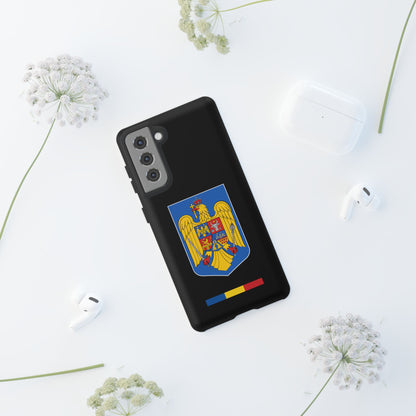 Husă rigidă neagră - Stema color și Tricolor România