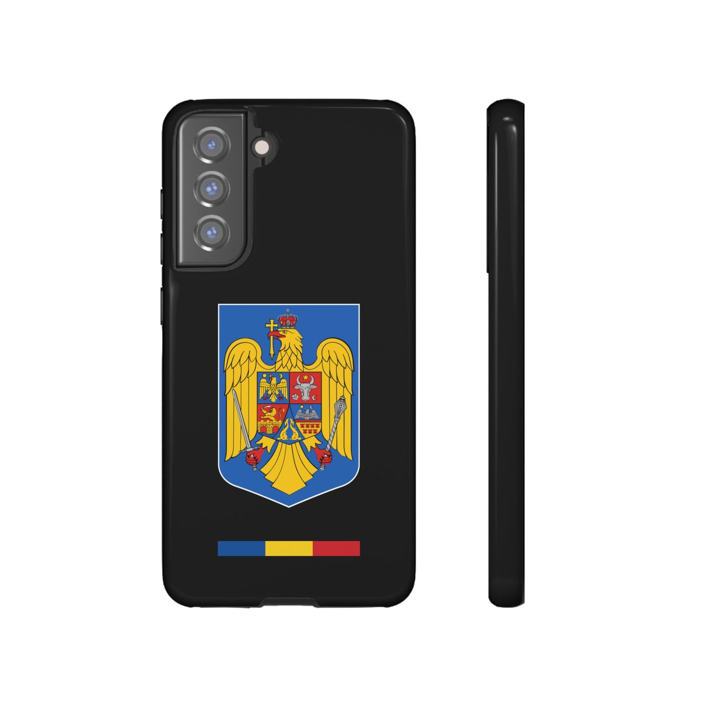 Husă rigidă neagră - Stema color și Tricolor România