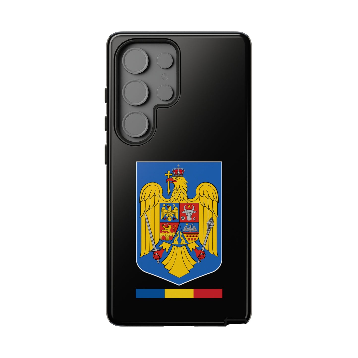 Husă rigidă neagră - Stema color și Tricolor România