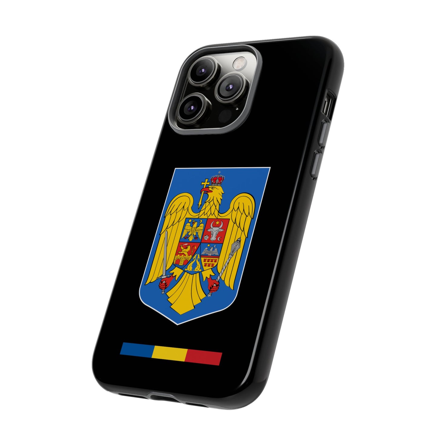 Husă rigidă neagră - Stema color și Tricolor România