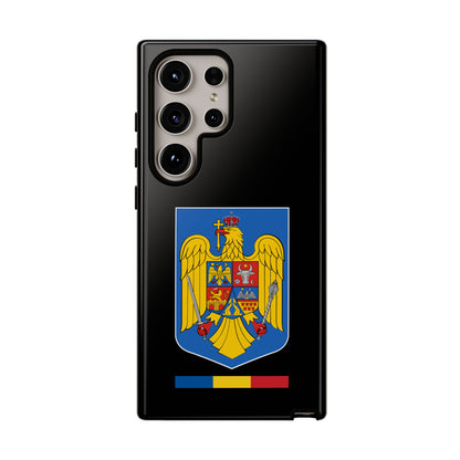 Husă rigidă neagră - Stema color și Tricolor România