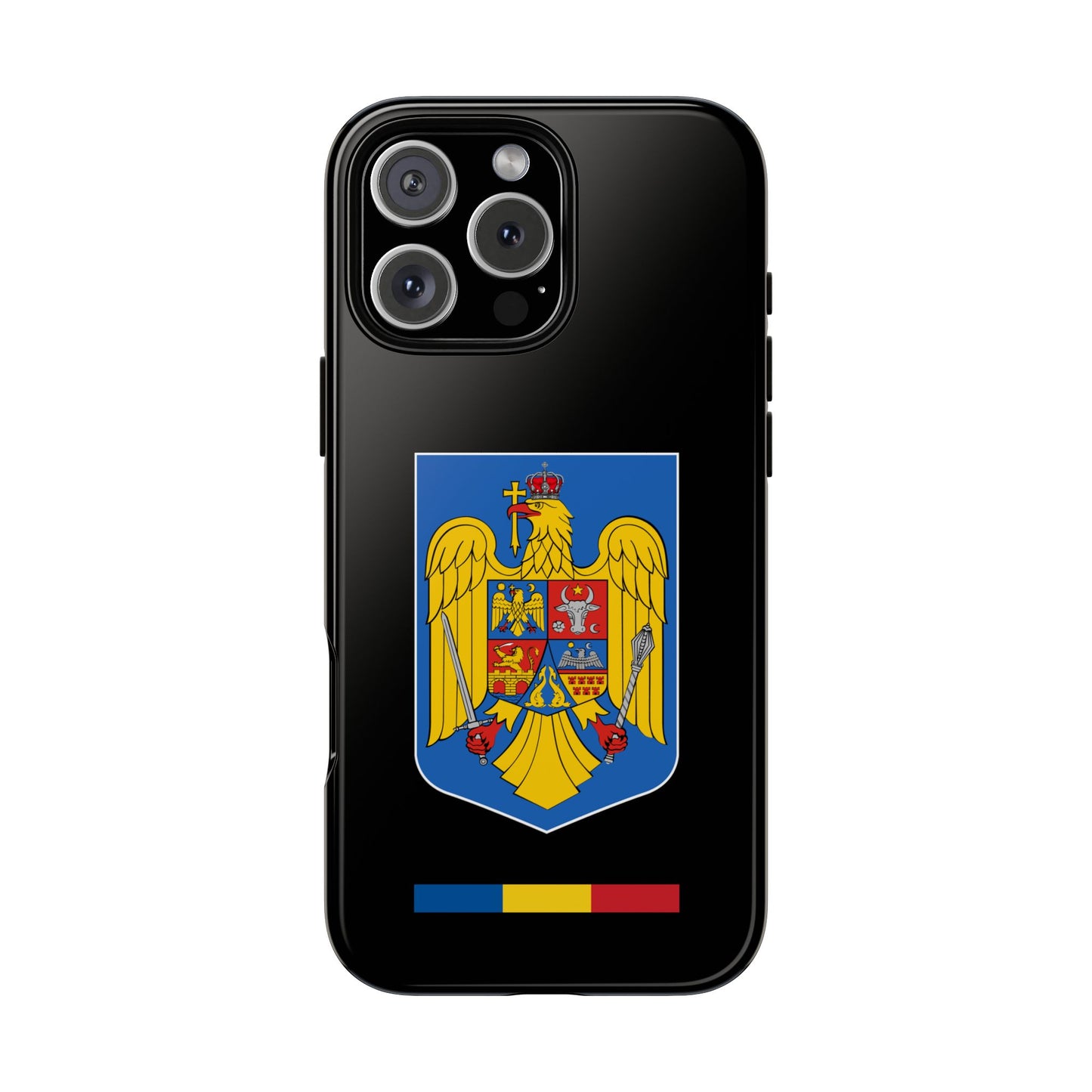 Husă rigidă neagră - Stema color și Tricolor România