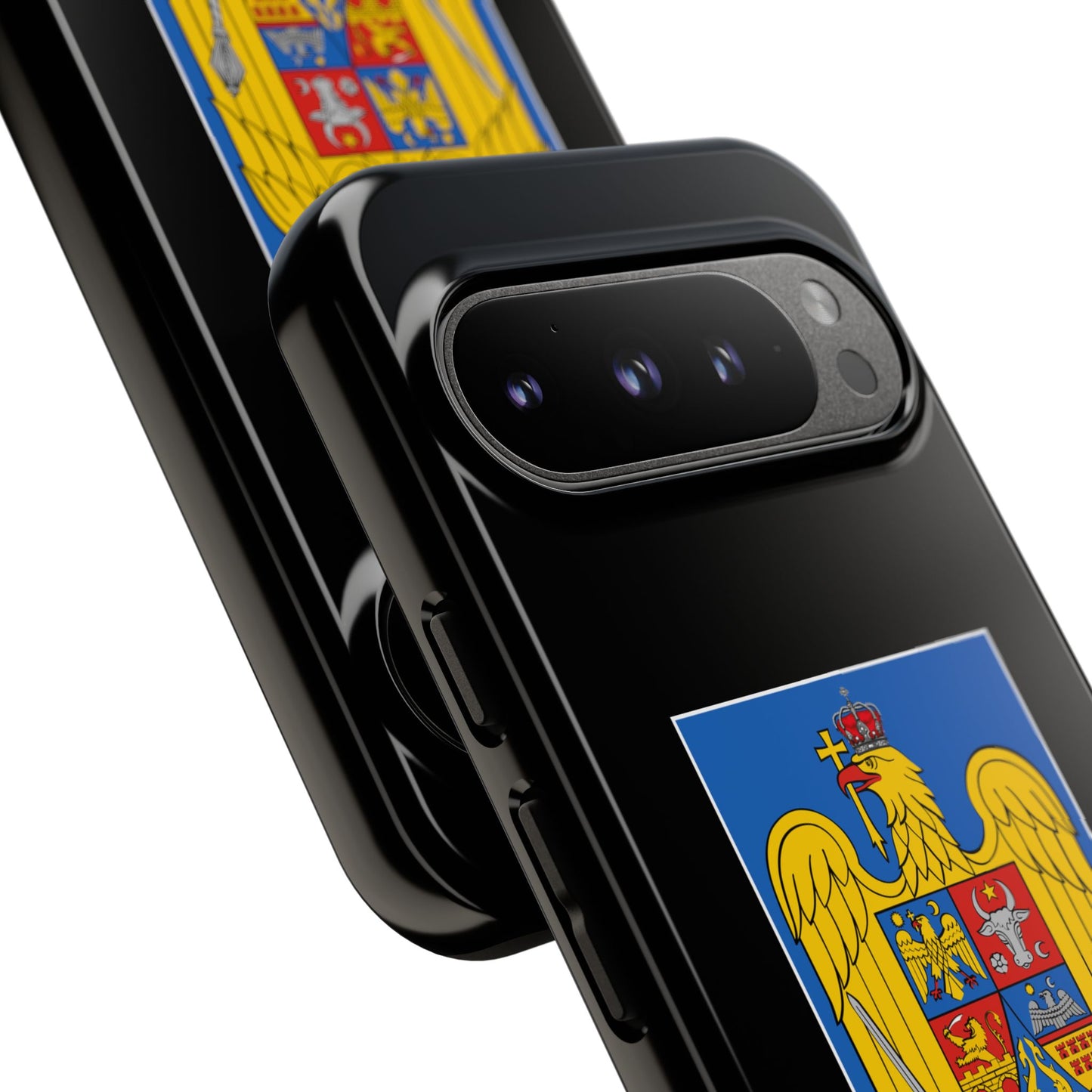 Husă rigidă neagră - Stema color și Tricolor România
