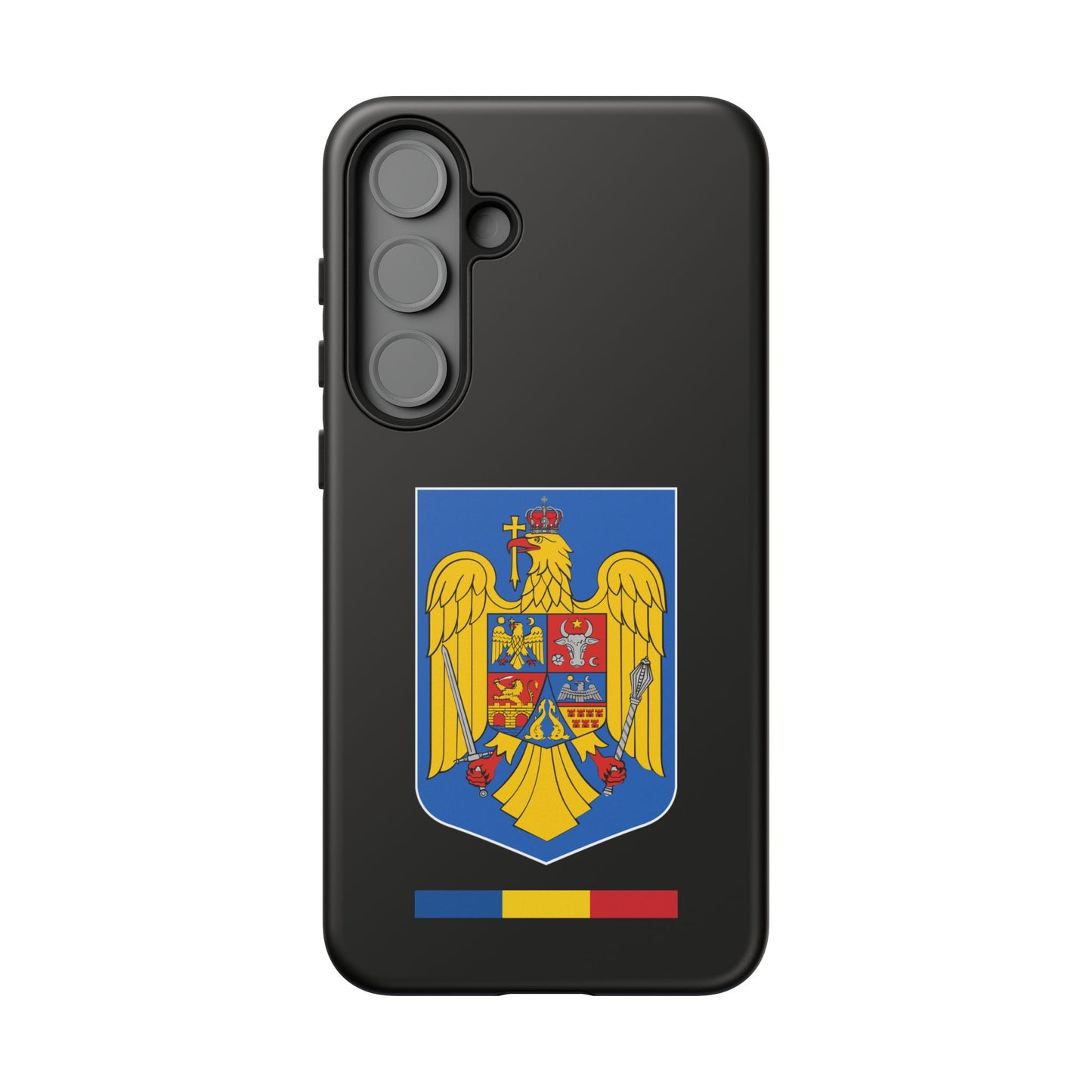 Husă rigidă neagră - Stema color și Tricolor România