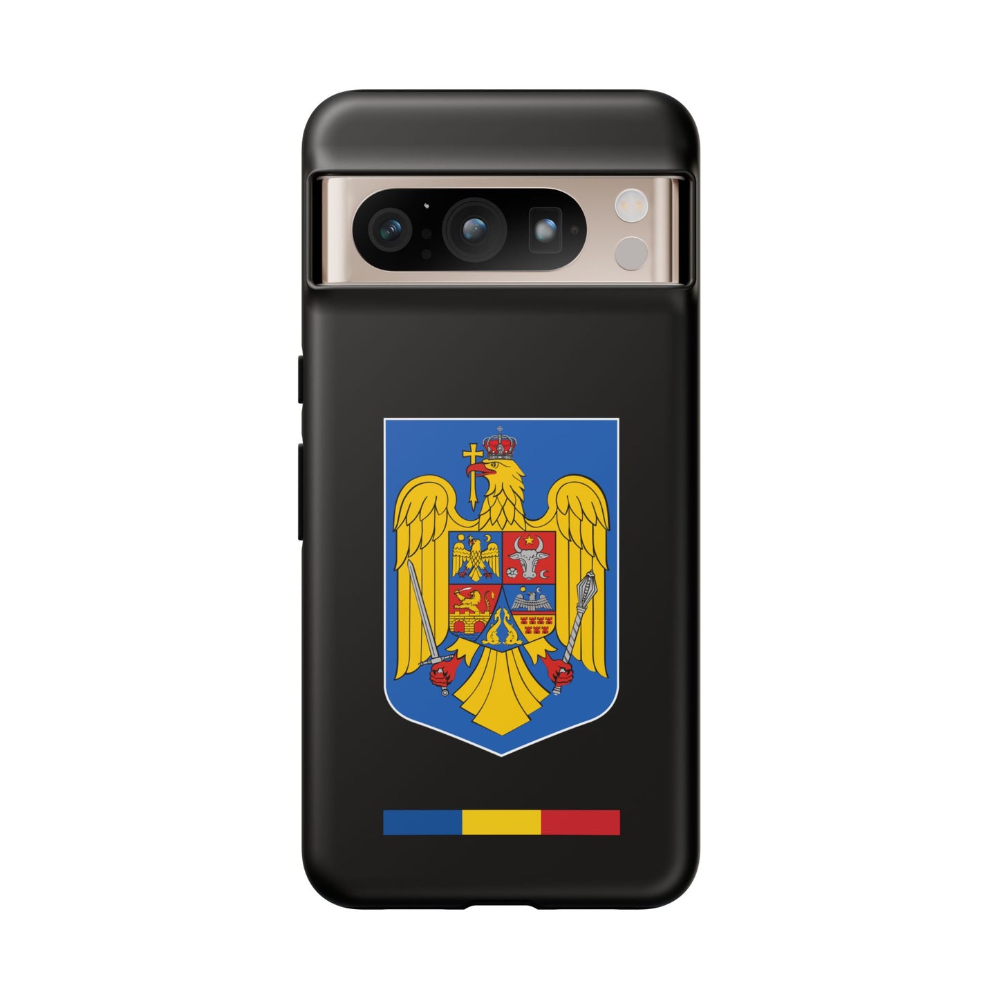 Husă rigidă neagră - Stema color și Tricolor România
