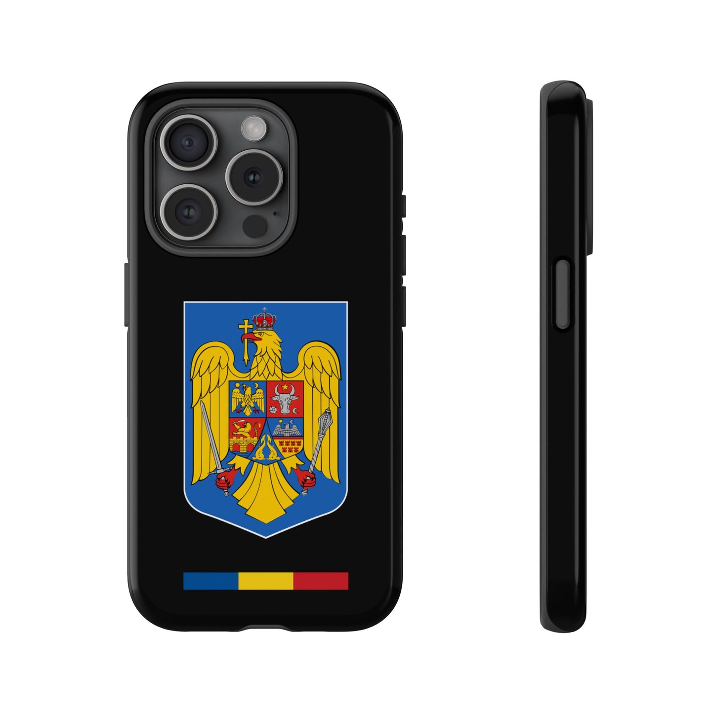 Husă rigidă neagră - Stema color și Tricolor România
