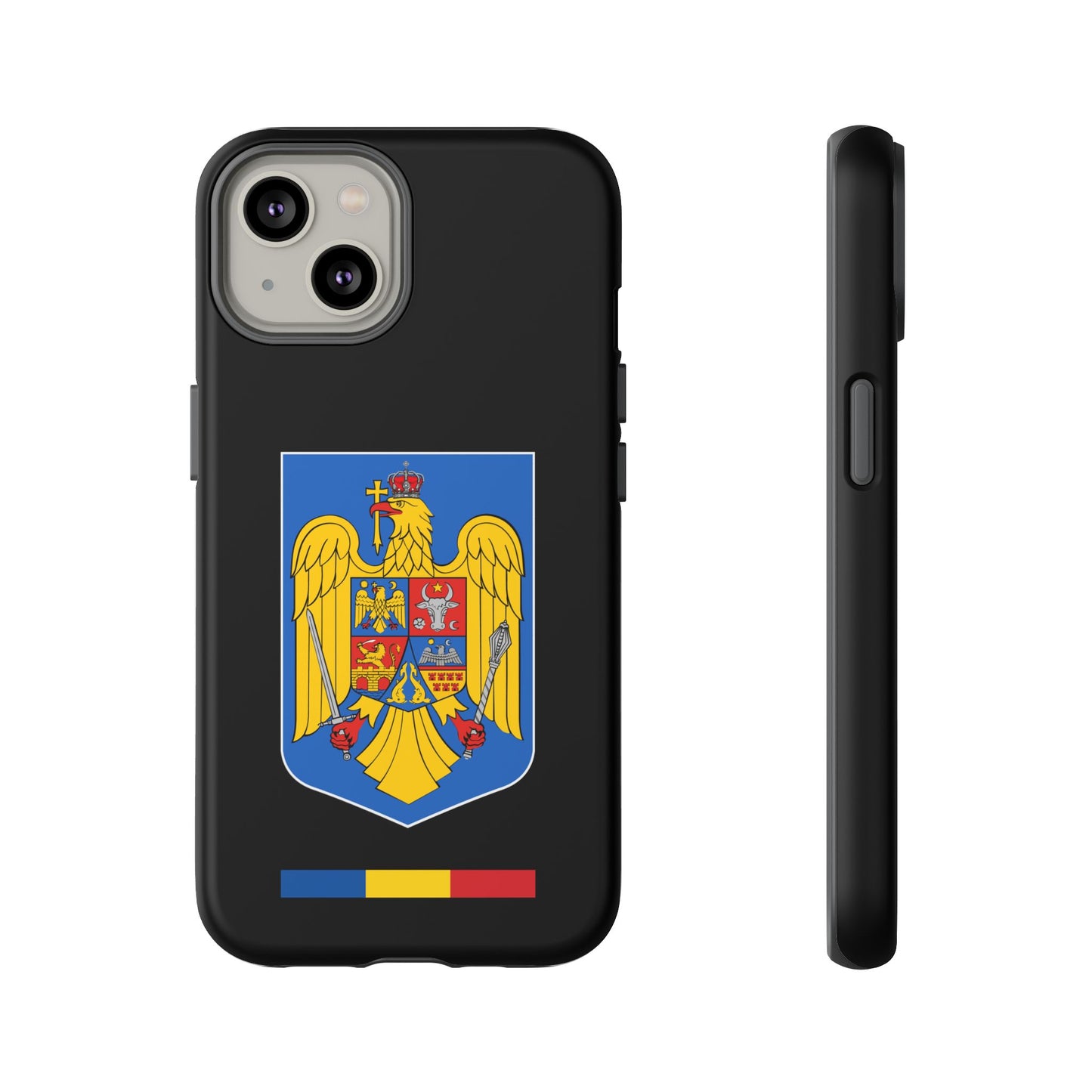 Husă rigidă neagră - Stema color și Tricolor România