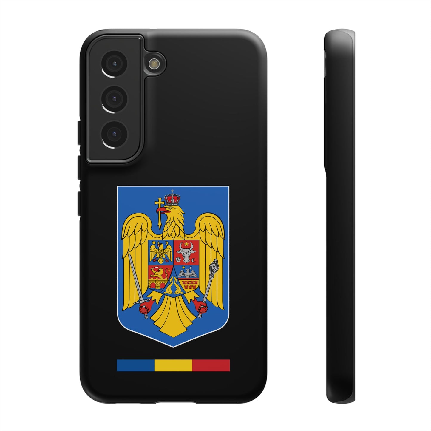 Husă rigidă neagră - Stema color și Tricolor România