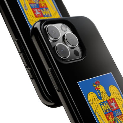 Husă rigidă neagră - Stema color și Tricolor România