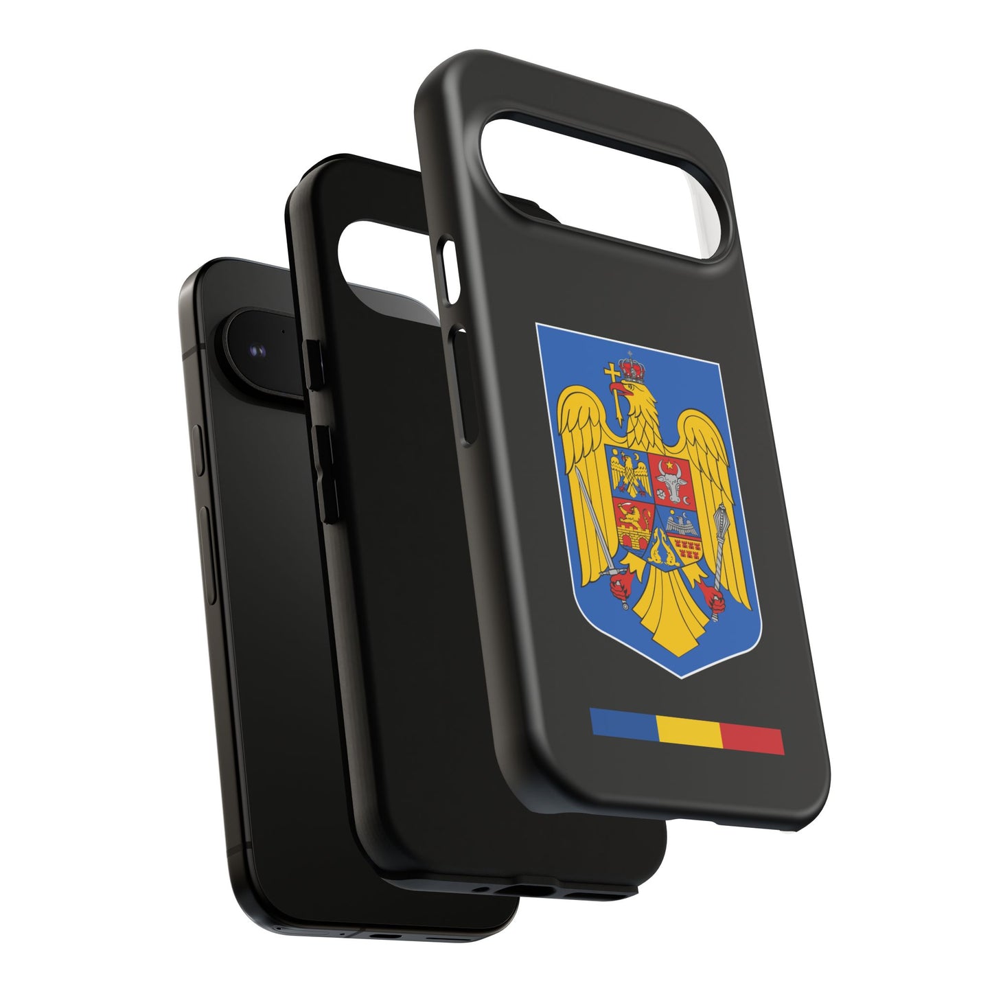 Husă rigidă neagră - Stema color și Tricolor România