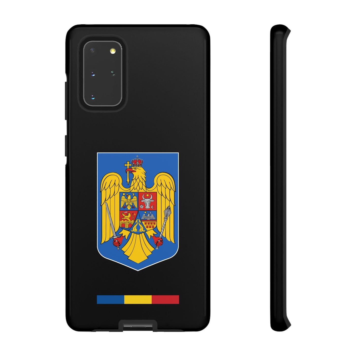 Husă rigidă neagră - Stema color și Tricolor România