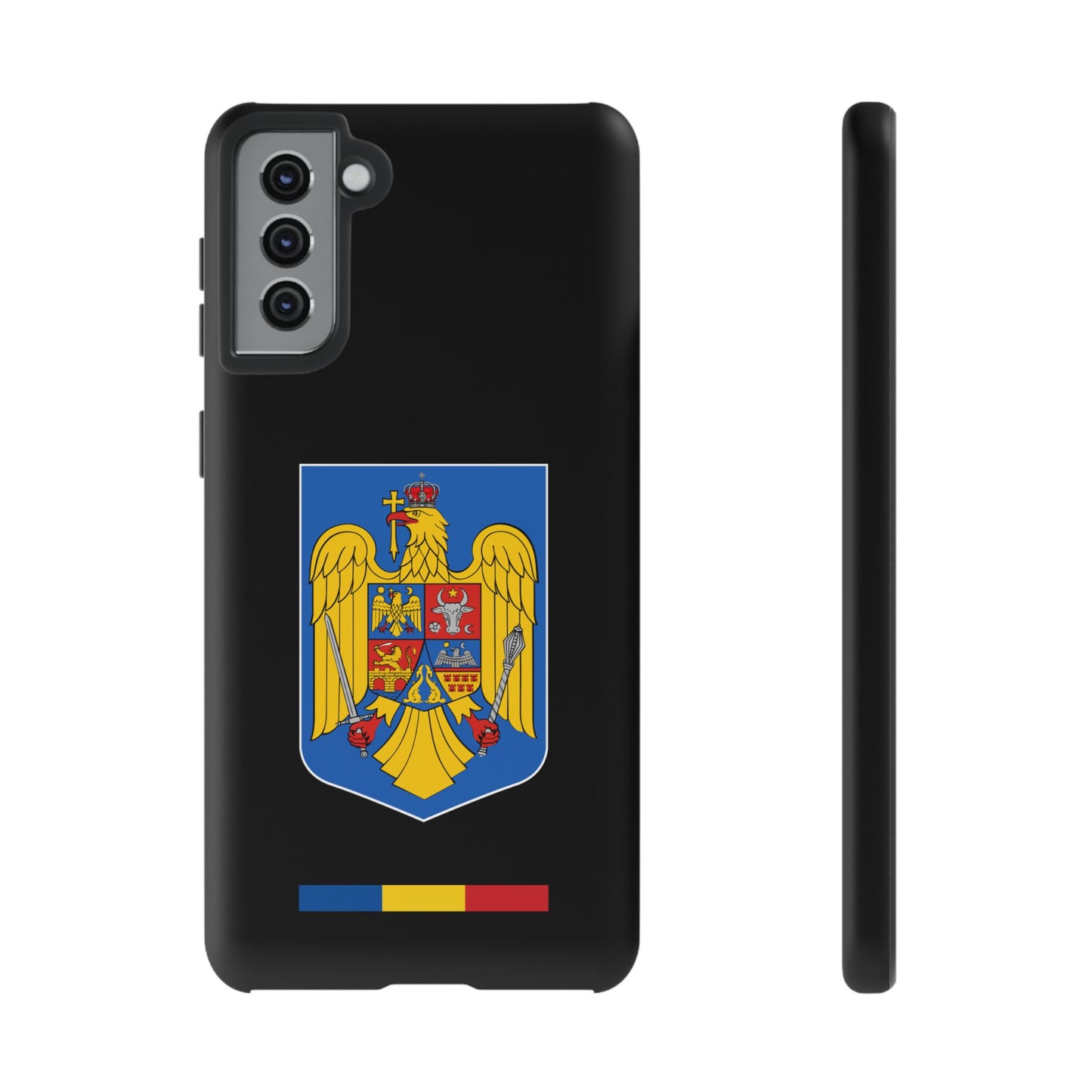 Husă rigidă neagră - Stema color și Tricolor România