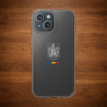 Carcasa transparenta cu stema României (contur alb)