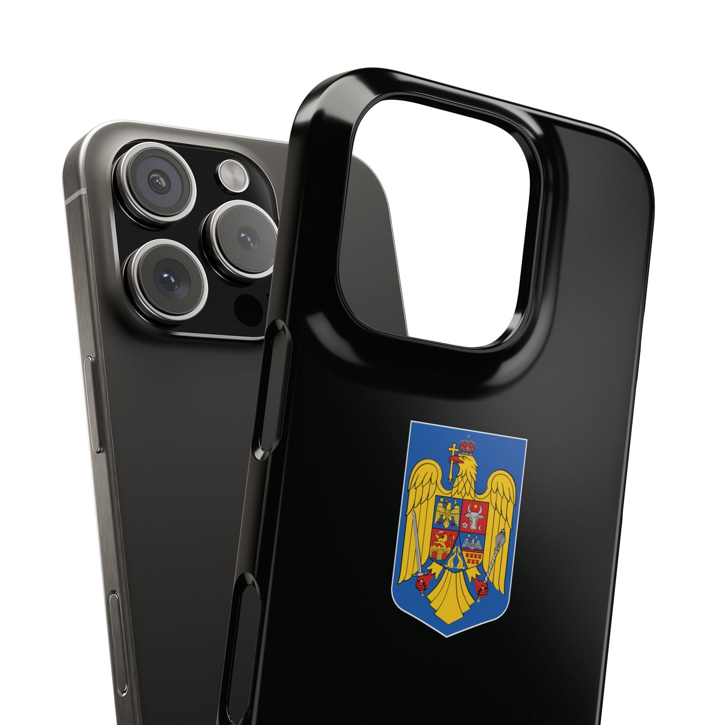 Husă rigidă neagră - Stema României color