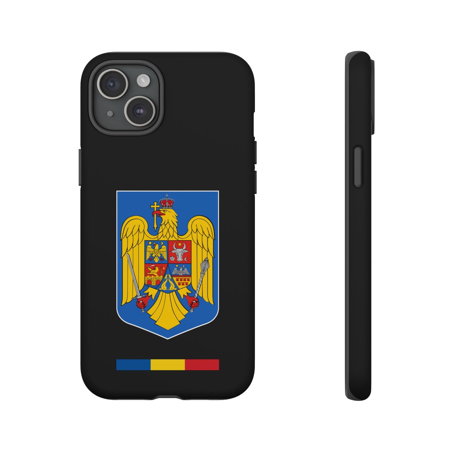 Husă rigidă neagră - Stema color și Tricolor România