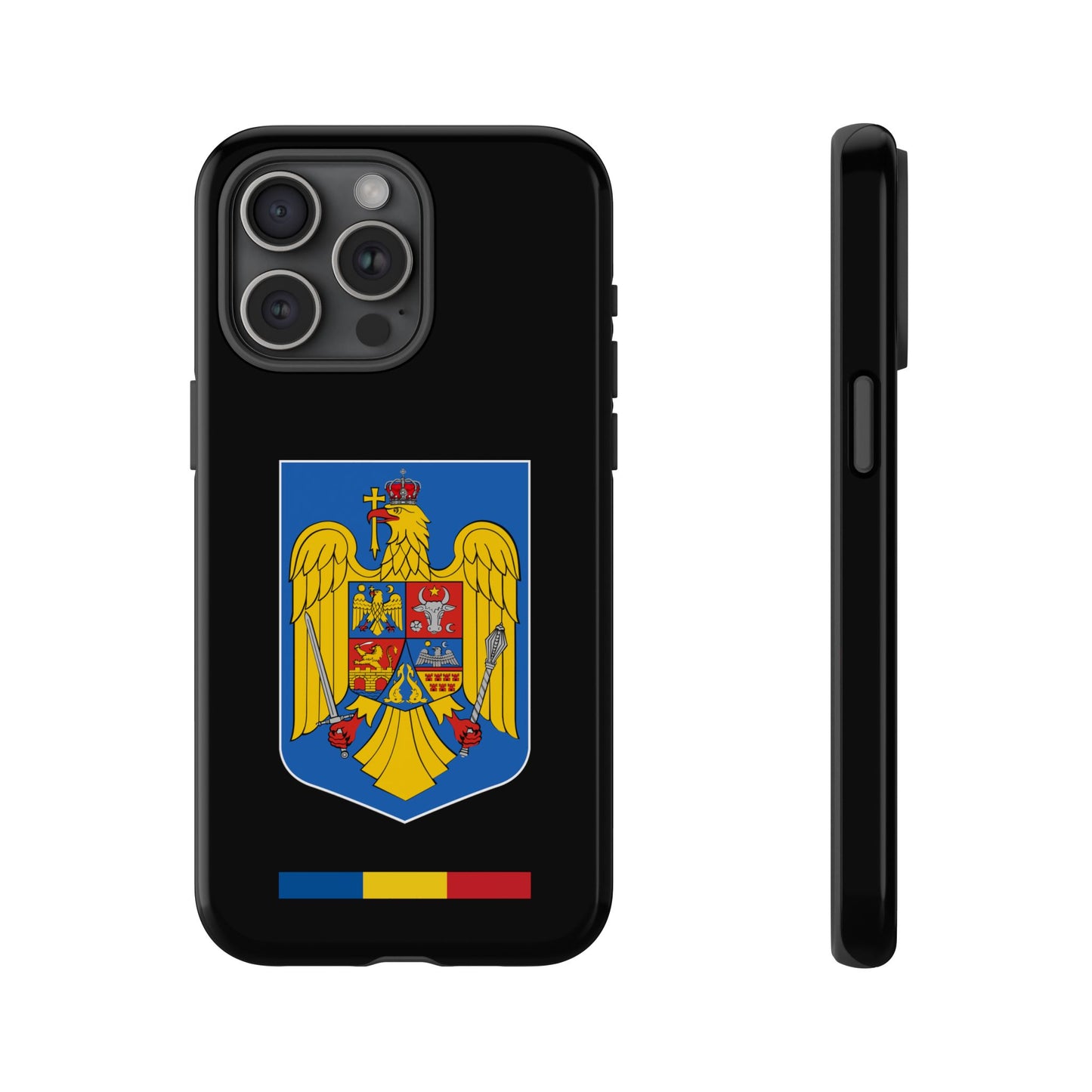 Husă rigidă neagră - Stema color și Tricolor România