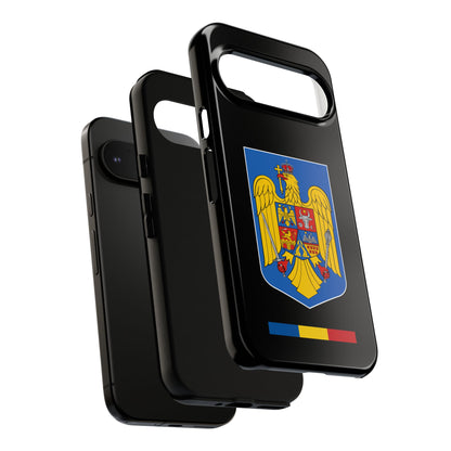 Husă rigidă neagră - Stema color și Tricolor România