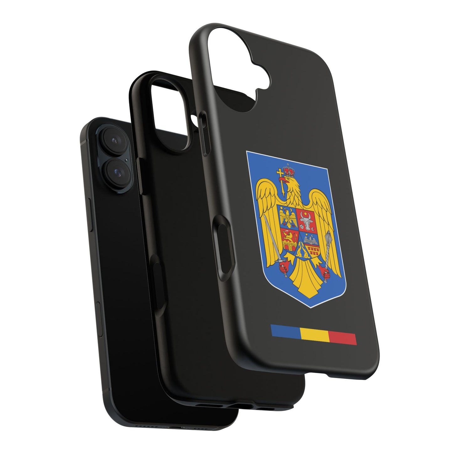 Husă rigidă neagră - Stema color și Tricolor România