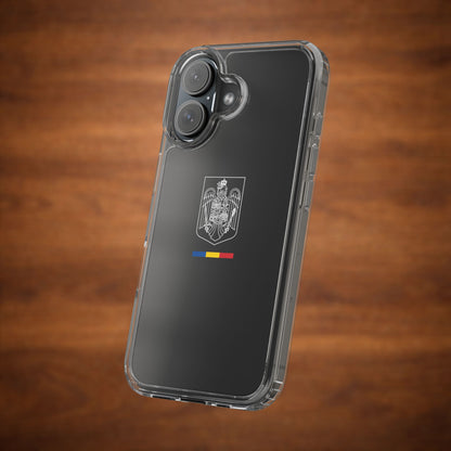 Carcasa transparenta cu stema României (contur alb)