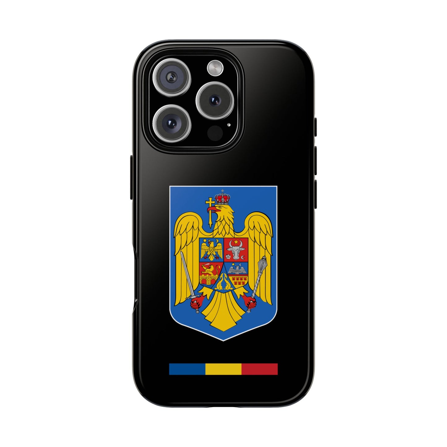 Husă rigidă neagră - Stema color și Tricolor România