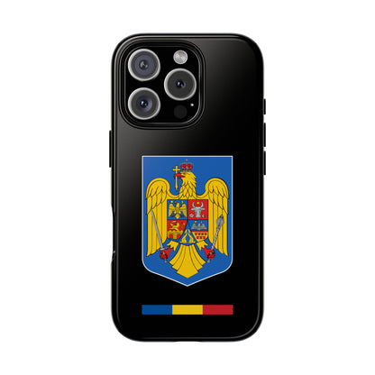 Husă rigidă neagră - Stema color și Tricolor România