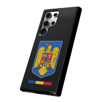 Husă rigidă neagră - Stema color și Tricolor România