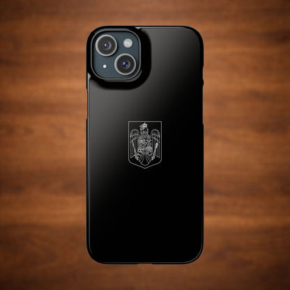 Husă neagră cu stema României (contru alb)