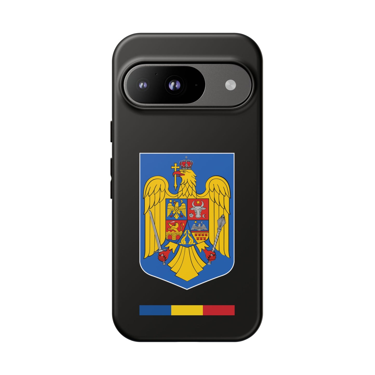 Husă rigidă neagră - Stema color și Tricolor România