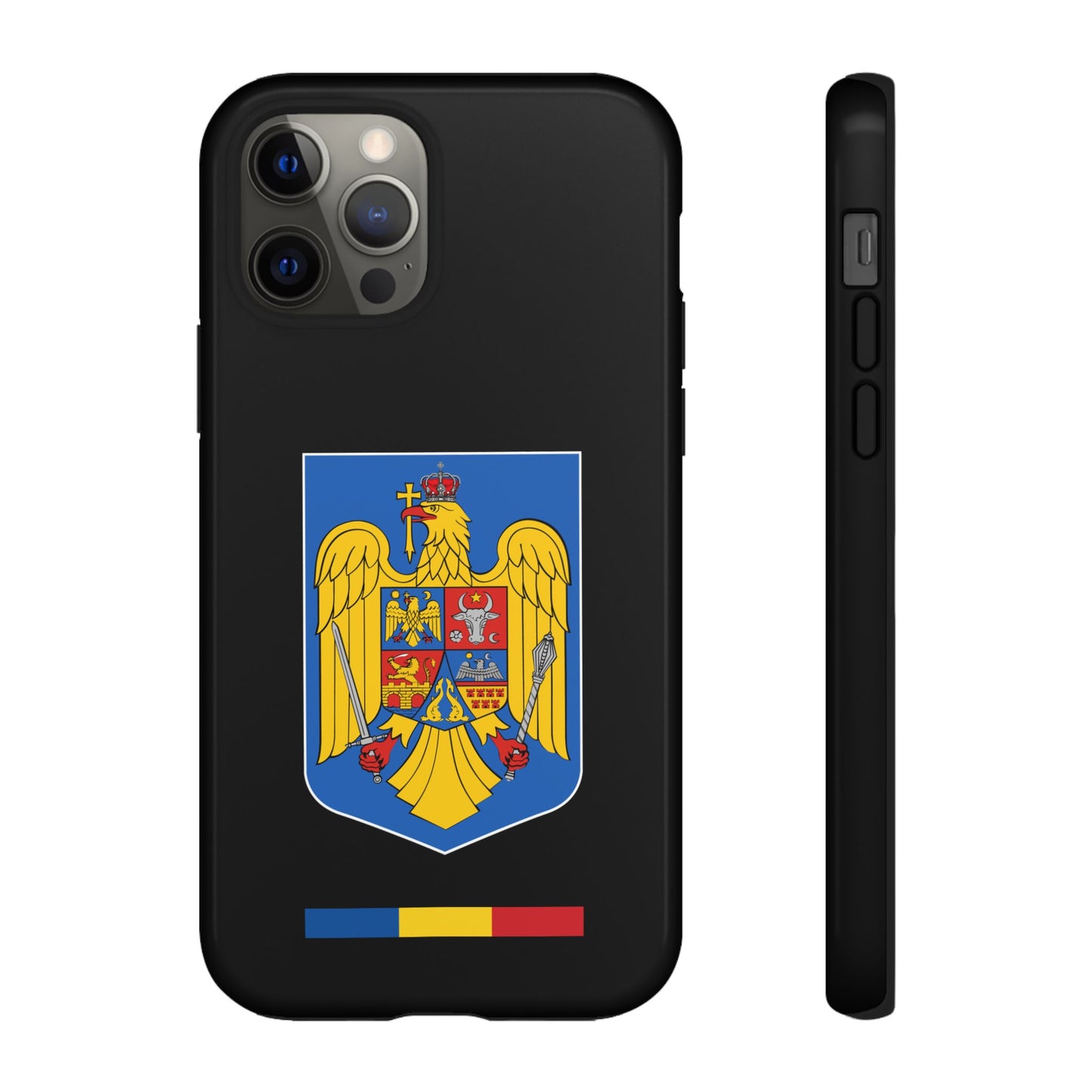 Husă rigidă neagră - Stema color și Tricolor România