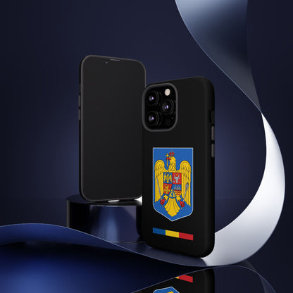 Husă rigidă neagră - Stema color și Tricolor România