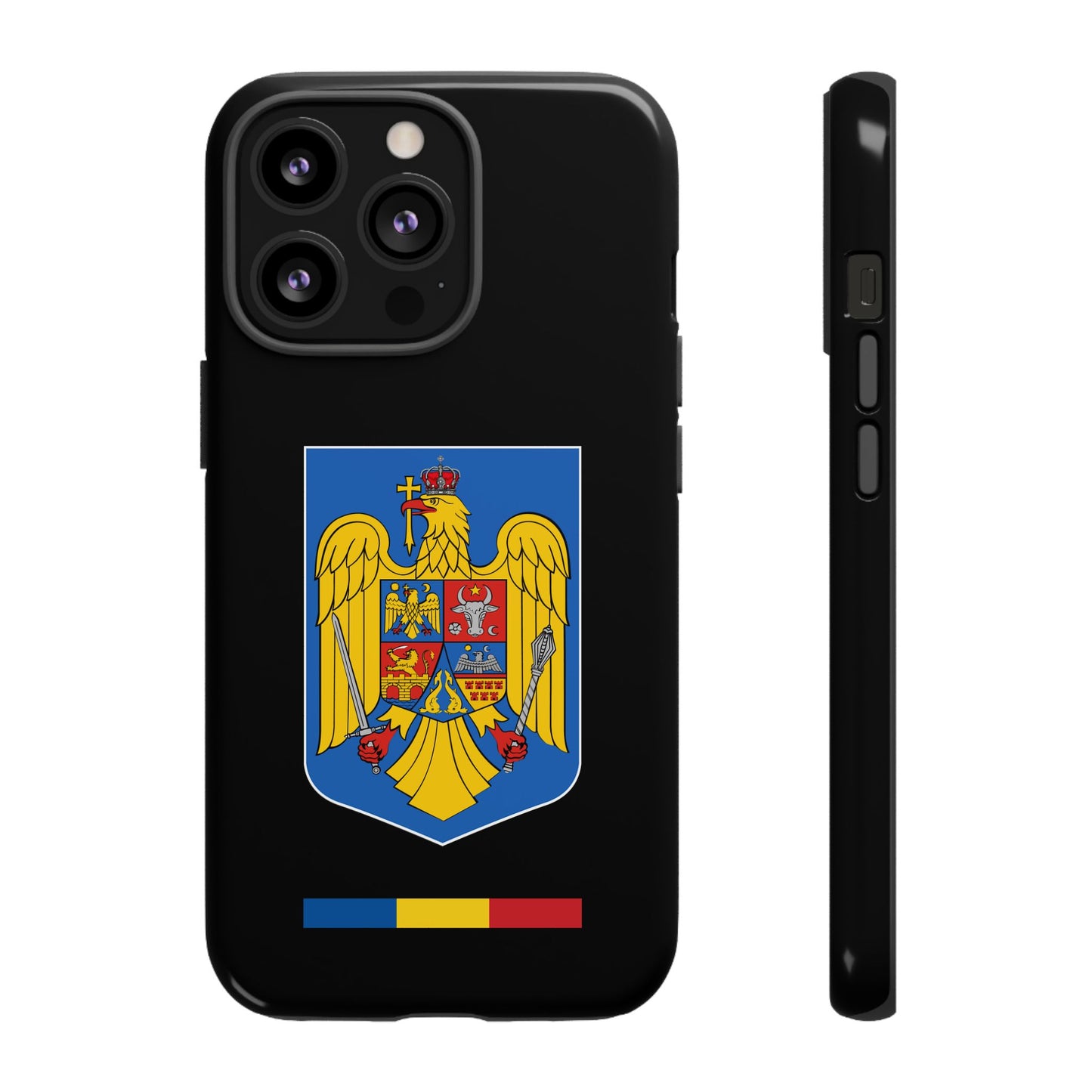 Husă rigidă neagră - Stema color și Tricolor România